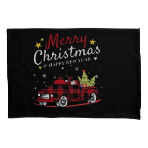 Merry Christmas Buffalo Truck Snowman Tree Red Pla Pillowcase