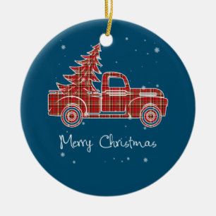 Merry Christmas Buffalo Truck Tree Red Plaid For M Ceramic Ornament