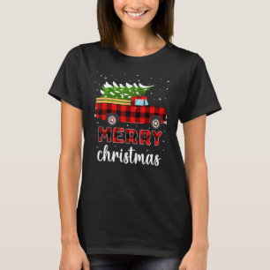 Merry Christmas Buffalo Truck Tree Red Plaid For M T-Shirt