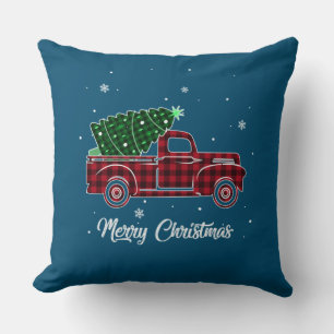 Merry Christmas Buffalo Truck Tree Red Plaid For Throw Pillow