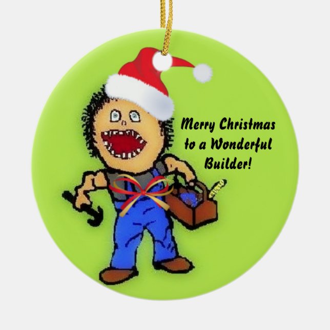 Merry Christmas Builder Ceramic Ornament (Front)