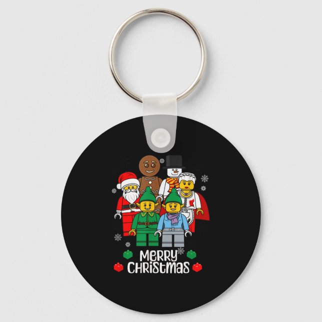 Merry Christmas Building Bricks Santa Elf Snowman  Keychain (Front)