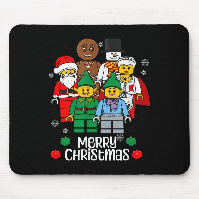 Merry Christmas Building Bricks Santa Elf Snowman  Mouse Pad (Front)
