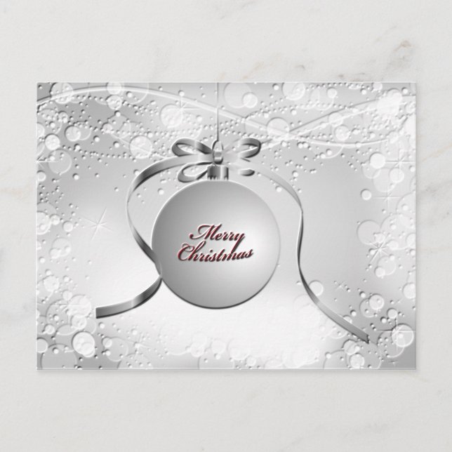 Merry Christmas Bulb Ornament with Stars in Silver Holiday Postcard (Front)