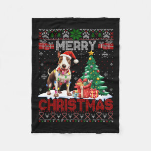 Merry Christmas Bull Terrier Dog Lovers Ugly Xmas Fleece Blanket