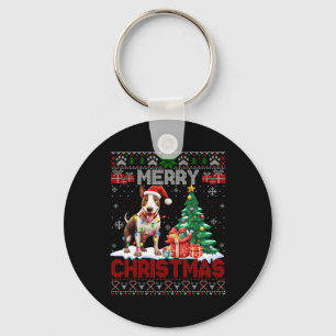 Merry Christmas Bull Terrier Dog Lovers Ugly Xmas Keychain