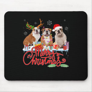 Merry Christmas Bulldog Lover Santa Reindeer Light Mouse Pad