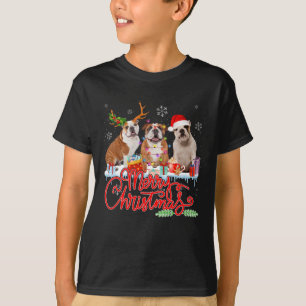 Merry Christmas Bulldog Lover Santa Reindeer Light T-Shirt
