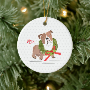 Merry Christmas Bulldog NAME Holly YEAR Dog Ceramic Ornament
