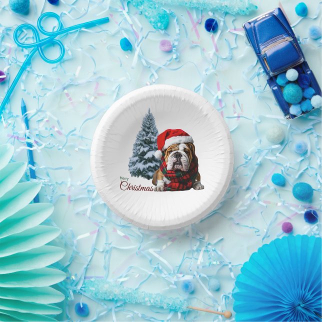 Merry Christmas Bulldog Paper Plate (Party)
