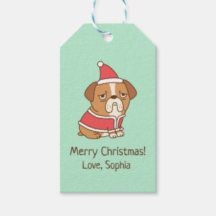 Merry Christmas Bulldog Santa Claus gift tags