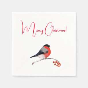 Merry christmas, Bullfinch in winter day   Napkin