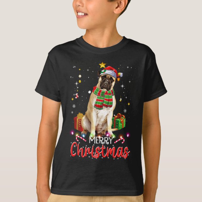 Merry Christmas Bullmastiff Santa Hat Tree Lights  T-Shirt (Front)