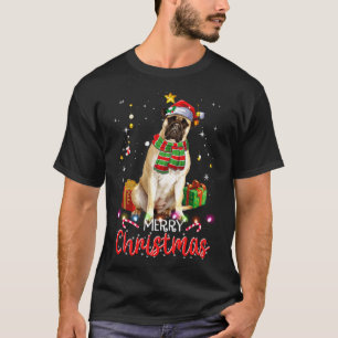Merry Christmas Bullmastiff Santa Hat Tree Lights T-Shirt