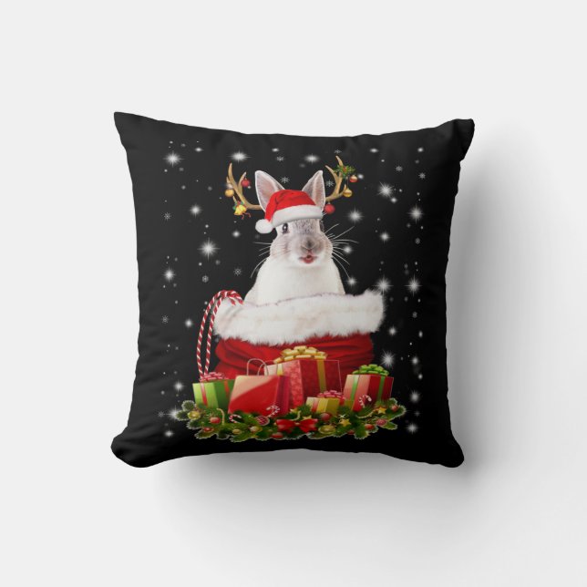 Merry Christmas Bunny Gift For Bunny Lover Throw Pillow (Front)