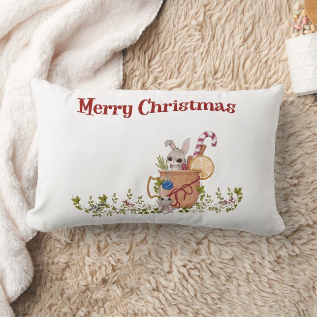 Merry Christmas Bunny Winter Scene  Lumbar Pillow (Blanket)
