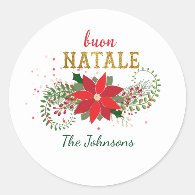 Merry Christmas Buon Natale Italian White Classic Classic Round Sticker (Front)