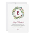 Merry Christmas Burgundy Berry Wreath Monogram