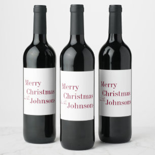 Merry Christmas Burgundy Minimal Party Favour Wine Label