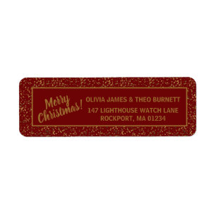 Merry Christmas Burgundy Red Gold Return Address