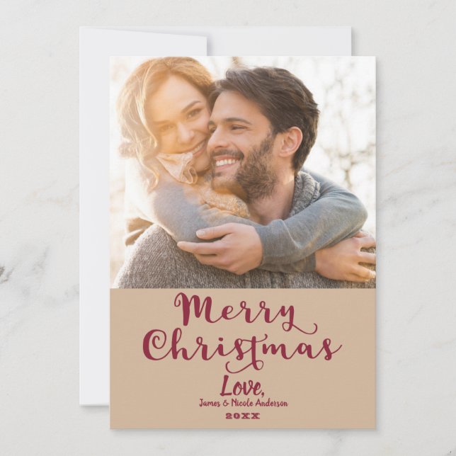 Merry Christmas Burgundy Whimsical Holiday Photo (Front)