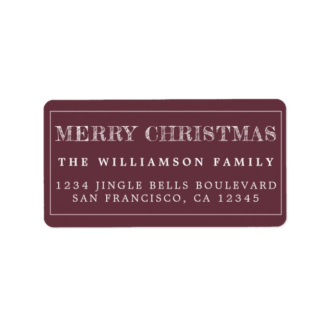 Merry Christmas Burgundy White Return Address Label (Front)