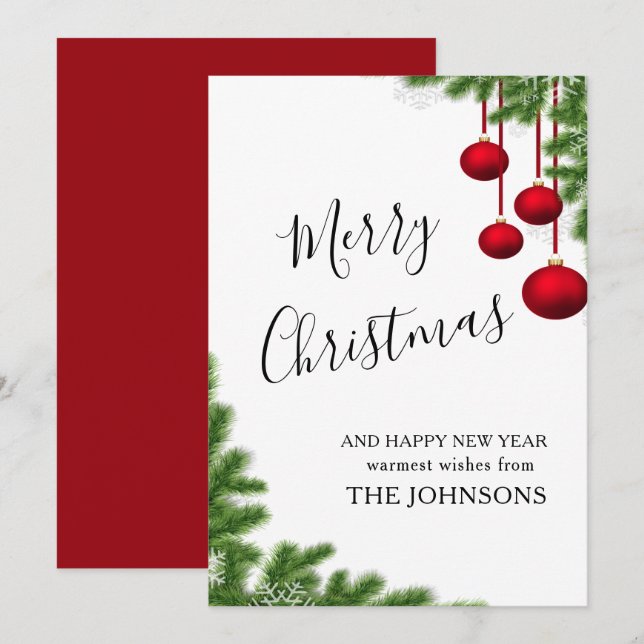 merry Christmas burgundy winter pine needle cone Holiday Card (Front/Back)