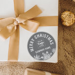 Merry Christmas Business Logo Company Name Grey Classic Round Sticker<br><div class="desc">Grey and white Merry Christmas stickers personalized with company name and logo for professional branding .</div>