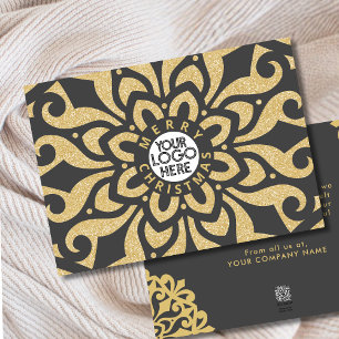 Merry Christmas Business Logo Snowflake Gold Holiday Card