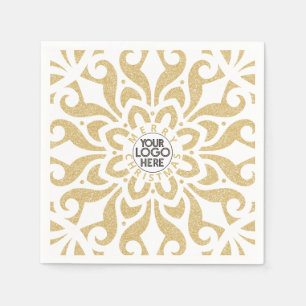 Merry Christmas Business Logo Snowflake Gold  Napkin