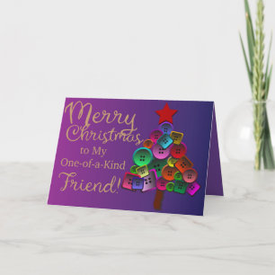 Merry Christmas Buttons Tree One-of-a-Kind Friend Holiday Card