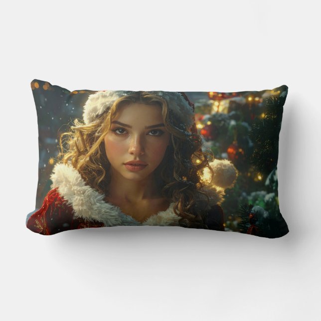 MERRY CHRISTMAS by Santa Girl Lumbar Pillow (Front)