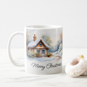 Merry Christmas Cabin in snowy landscape Coffee Mug