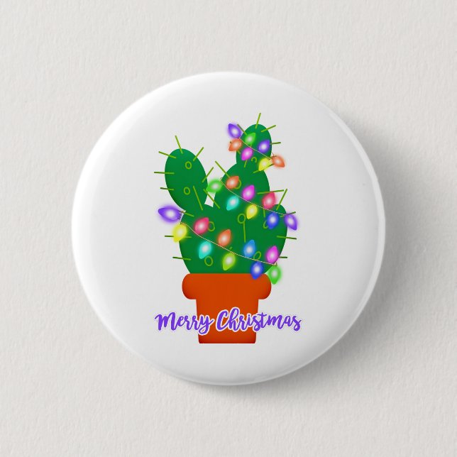 merry christmas cactus 2 inch round button (Front)