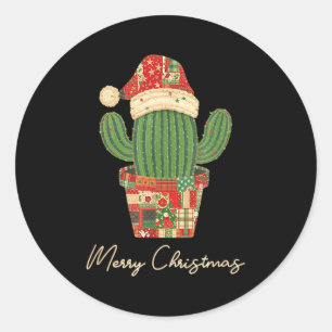 Merry Christmas Cactus Patchwork Quilt  Classic Round Sticker