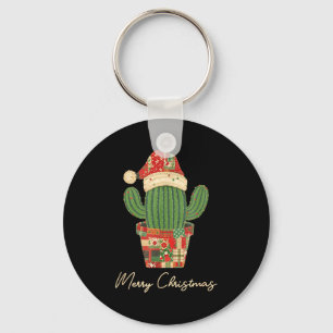 Merry Christmas Cactus Patchwork Quilt  Keychain