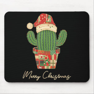 Merry Christmas Cactus Patchwork Quilt Mouse Pad