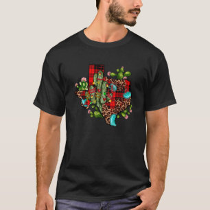 Merry Christmas Cactus Texas Map Leopard Buffalo P T-Shirt