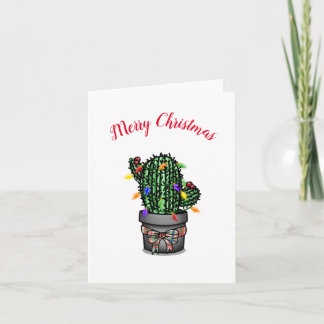Merry Christmas Cactus tree with lights Card