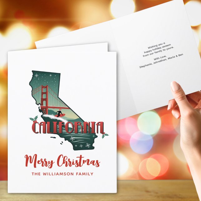 Merry Christmas California State Holiday Card (Add text & Family name to personalize.  Matching items available in collection)
