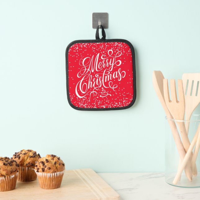 Merry Christmas Callgraphy Red White  Pot Holder (Insitu(Hanging))