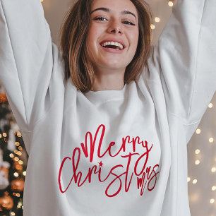 Merry Christmas Calligraphic Party Red White Sweatshirt