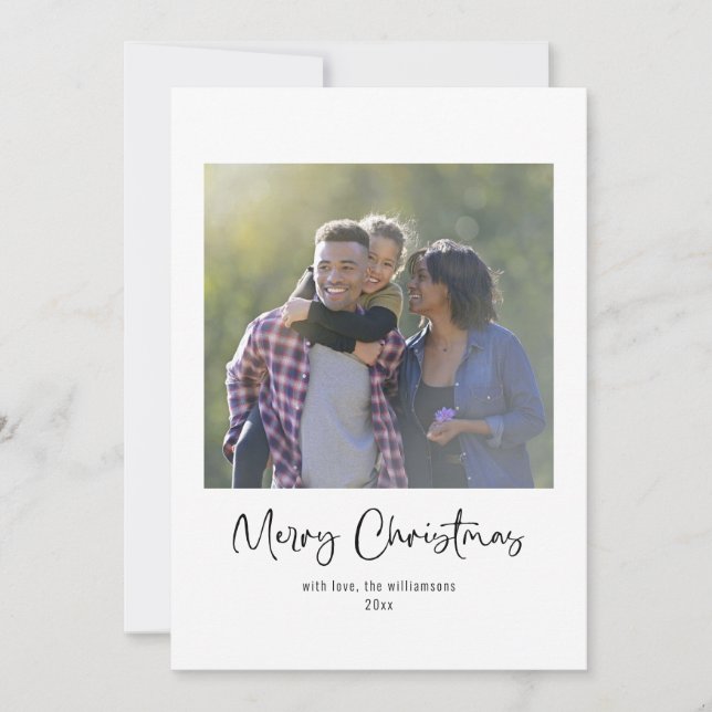 Merry Christmas Calligraphy Custom Message Photo Holiday Card (Front)