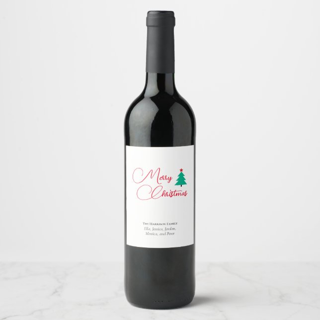 Merry Christmas Calligraphy Customizable  Wine Label (Front)