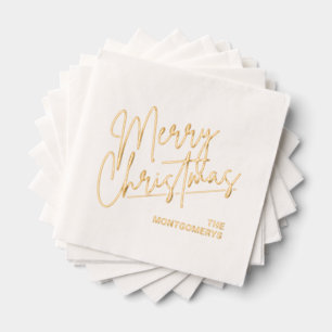 Merry Christmas Calligraphy Gold Foil Napkins