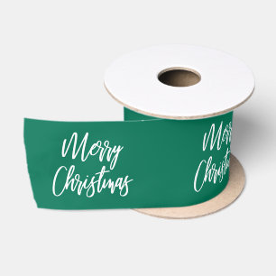 Merry Christmas Calligraphy Green Holiday Satin Ribbon