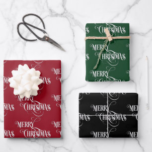 Merry Christmas Calligraphy Holiday Wrapping Paper Sheet
