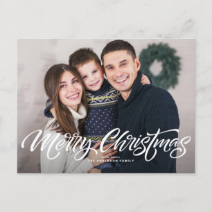 Merry Christmas Calligraphy Overlay Photo Holiday Postcard
