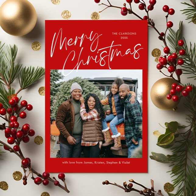 Merry Christmas Calligraphy Photo Magnetic Card (Creator Uploaded)