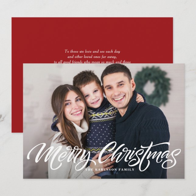 Merry Christmas Calligraphy Photo Overlay Holiday Card (Front/Back)